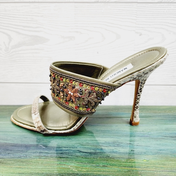 Manolo Blahnik Shoes - Manolo Blahnik Beaded Snakeskin Heels